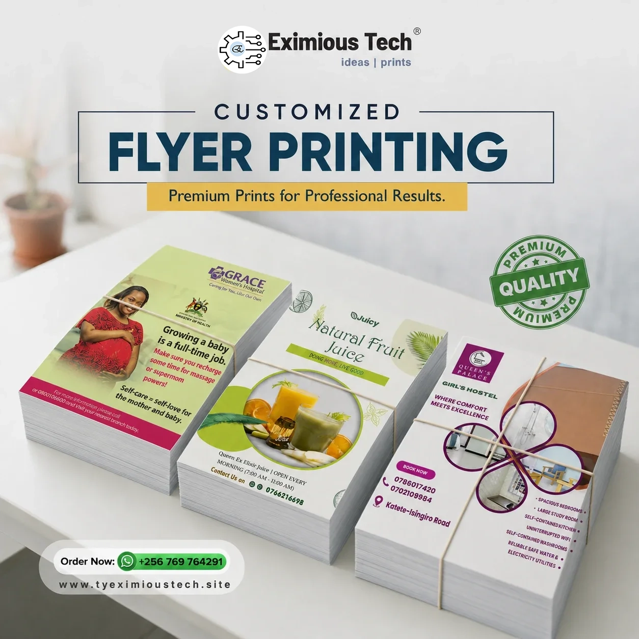 Printed product mockups and packaging presentation by Eximious Tech